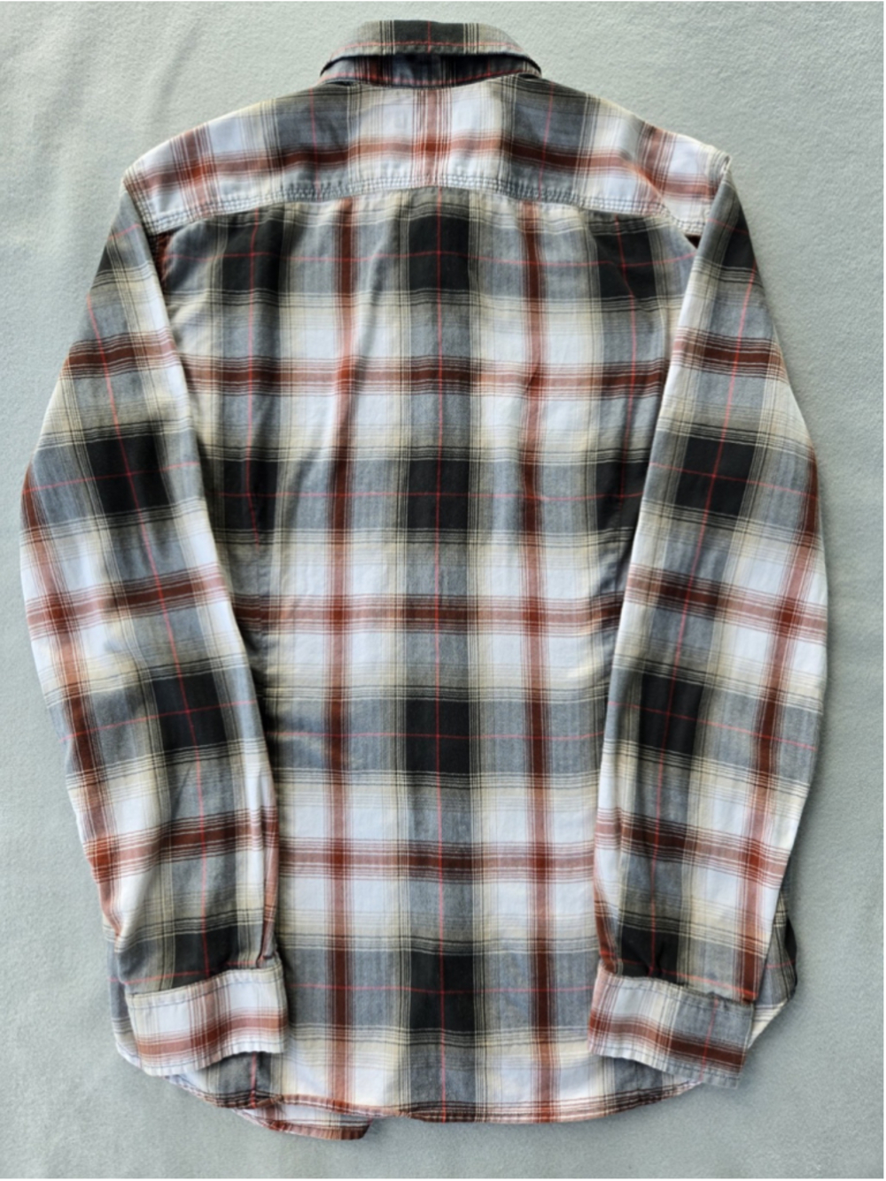 Banana Republic Tailored Slim Fit Flannel Shirt Mens M Plaid Rust Gray Fall Top - Picture 10 of 10